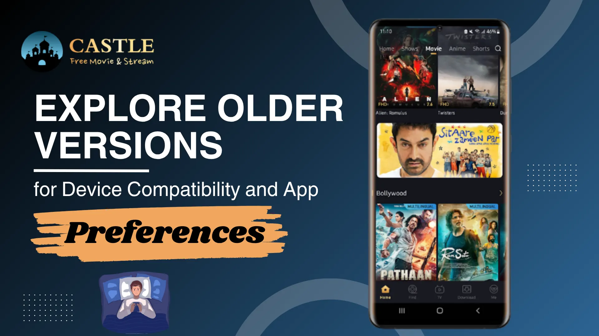 Castle open on a mobile with a movie library